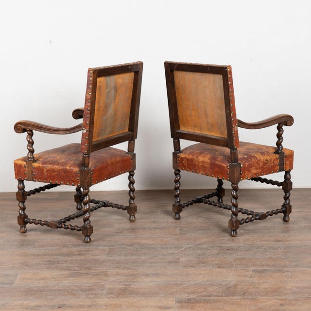 Pair of 19th Century Painted and Embossed Leather Armchairs For Sale - Image 13 of 13