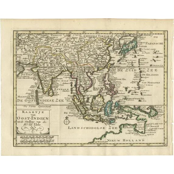 Authentic Map of Southeast Asia with Original Border Coloring, 1745 For Sale