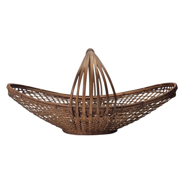 Mid-Century Modern Sculptural Woven Bamboo Canoe Basket 21" For Sale In San Francisco - Image 6 of 11