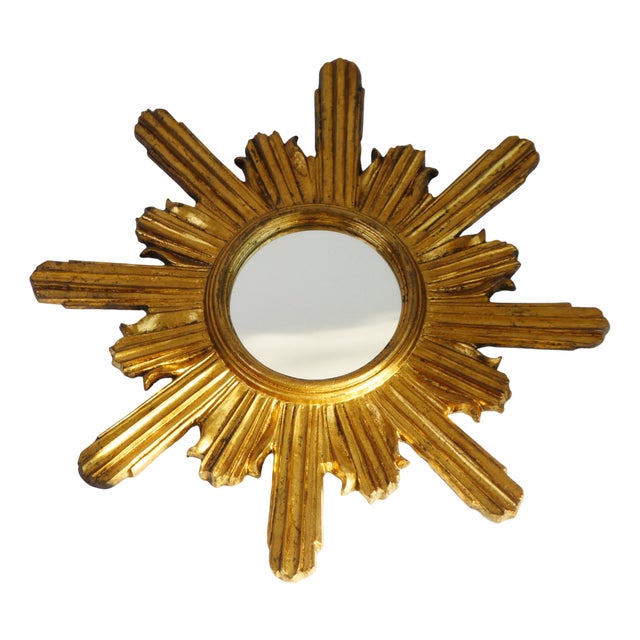 Large Mid-Century Hollywood Regency Gilt Sunburst Wall Mirror, 1960s For Sale