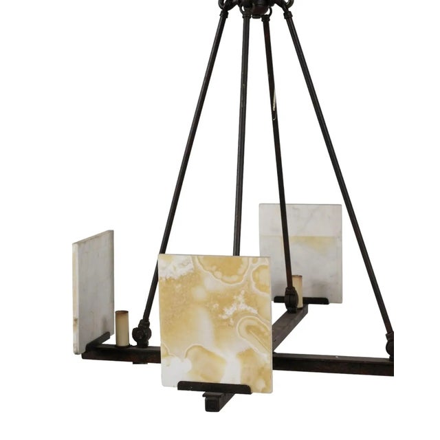 Onyx 1980s Pair of Modern Metal Chandeliers With Onyx Plates For Sale - Image 8 of 12