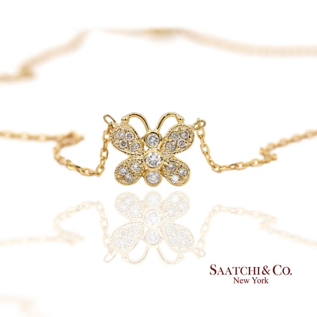 Early 21st Century 14k(585) Yellow Gold Natural Diamond Butterfly Pendant Necklace With Chain For Sale - Image 5 of 12