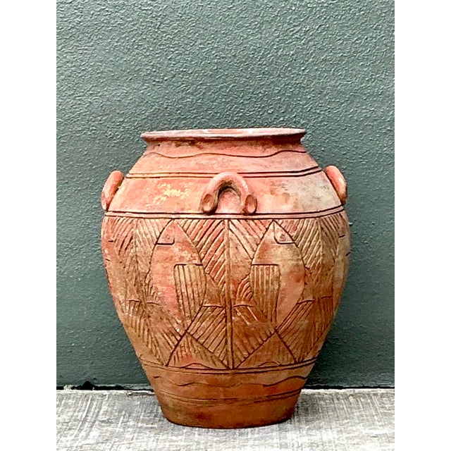 Vintage Etched Terracotta Urn For Sale - Image 4 of 12