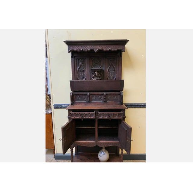 Brown Antique Neo-Gothic Cabinet, 1880 For Sale - Image 8 of 17