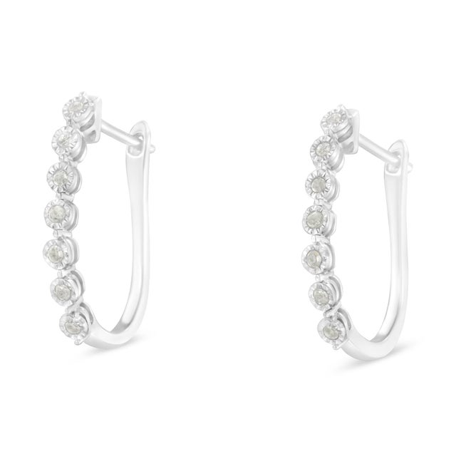 .925 Sterling Silver 1/2 cttw Miracle-Set Diamond 7 Stone Hoop Earrings (I-J Color, I3 Clarity)�� For Sale - Image 4 of 6