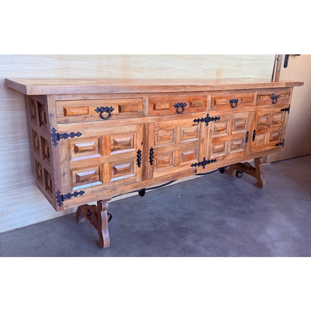 Late 19th Century Spanish Baroque Carved Walnut Tuscan Three Drawers Credenza or Buffet For Sale - Image 10 of 18