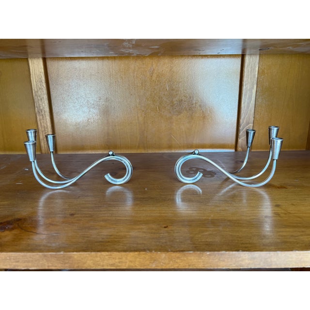 Mid 20th Century Vintage 1950 Danish Carl F. Christiansen Candle Holders Silver Plated -2 For Sale - Image 5 of 6