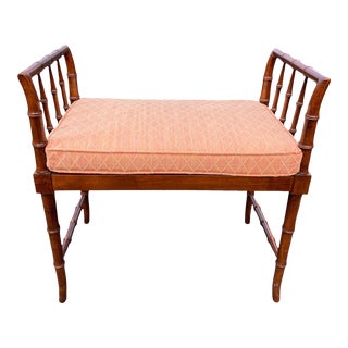 Mid 20th Century Baker Midcentury Vintage Faux Bamboo Walnut Window Bench For Sale