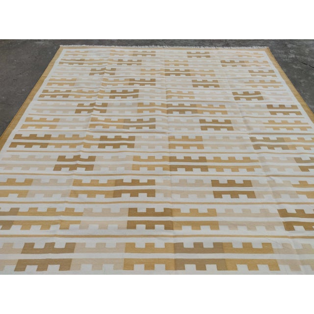 Yellow Handmade Cotton Natural Vegetable Dyed Reversible Yellow Marianne Rug - 10'x14' For Sale - Image 8 of 12
