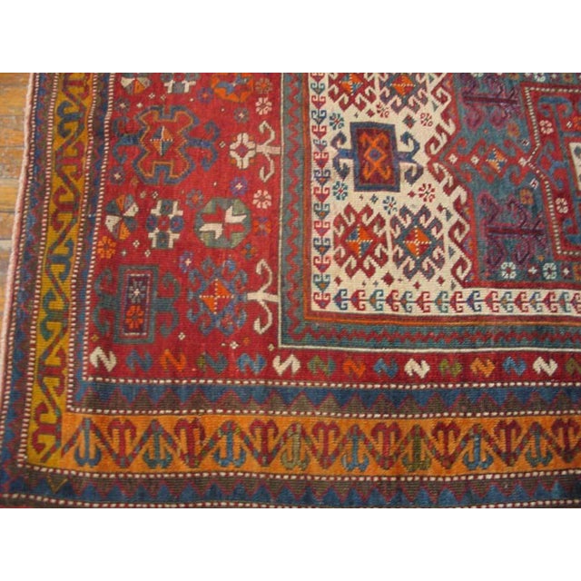 Late 19th Century 1890s Ivory Red Geometric Antique Caucasian Kazak Fachralo Prayer Rug 3'9" X 6' Handknotted Wool Carpet For Sale - Image 5 of 6