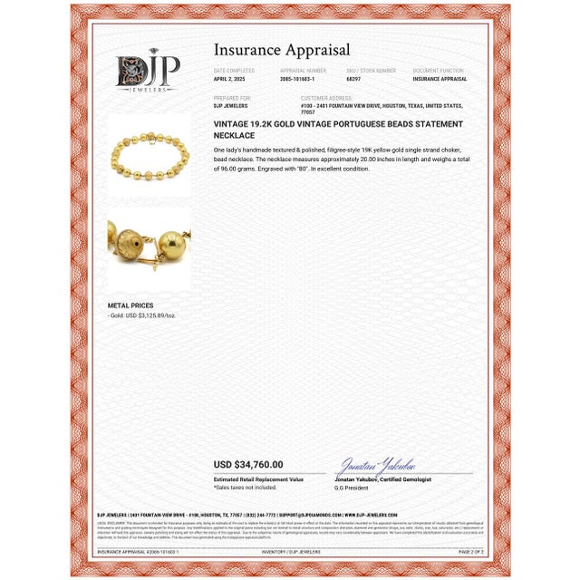 Vintage 19.2k Gold Vintage Portuguese Beads Statement Necklace For Sale - Image 12 of 12