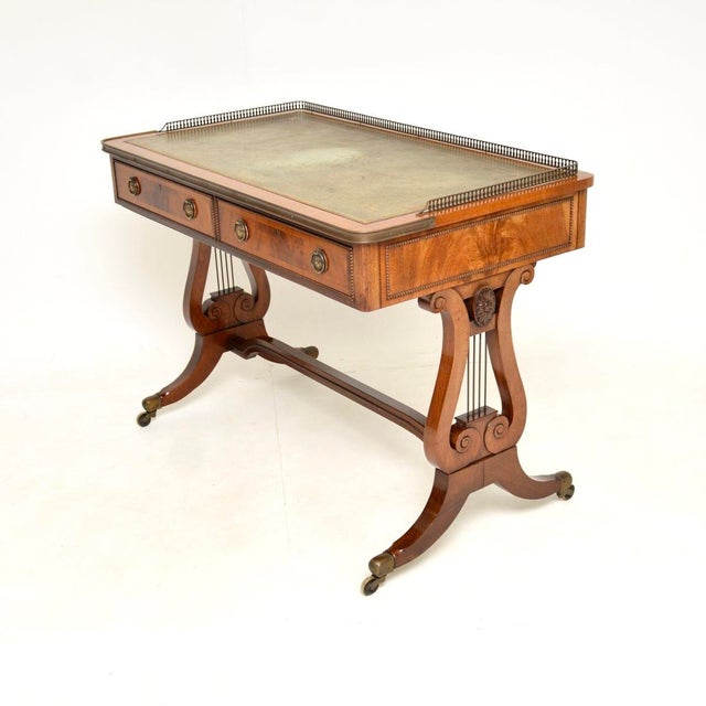 Antique Regency Leather Top Desk, 1930s For Sale - Image 4 of 15