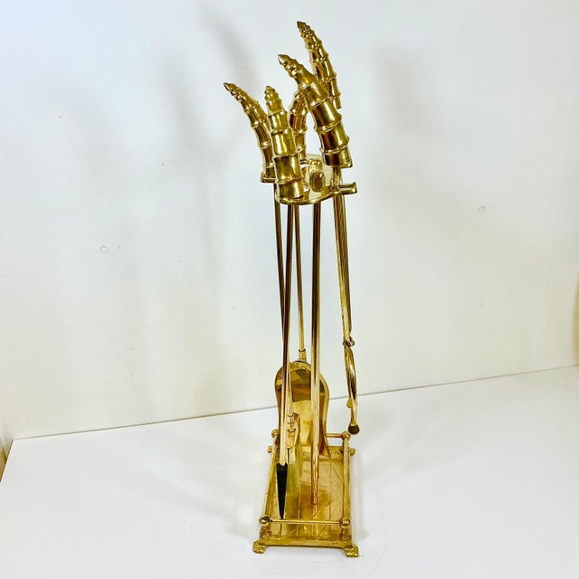 1970s Vintage Hollywood Regency Brass Blesbok Antelope Horn Fireplace Tools - Set of 5 For Sale - Image 12 of 16