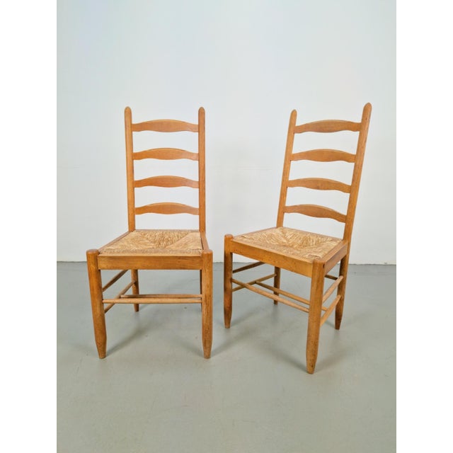 1960s Vintage Brutalist Wicker Ladder Chairs in the style of Charlotte Perriand, 1960s, Set of 2 For Sale - Image 5 of 12