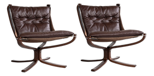 Vintage Falcon Chairs in Dark Brown Leather and Plywood by Sigurd Ressell for Vatne Møbler, 1970s, Set of 2