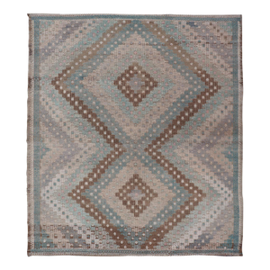 Vintage Turkish Kilim Runner With Geometric Diamond Patterns in Earthy Tones 5'7" X 6'6"