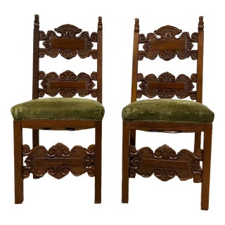 Antique Renaissance Style Walnut Chairs, 1900s, Set of 2 For Sale