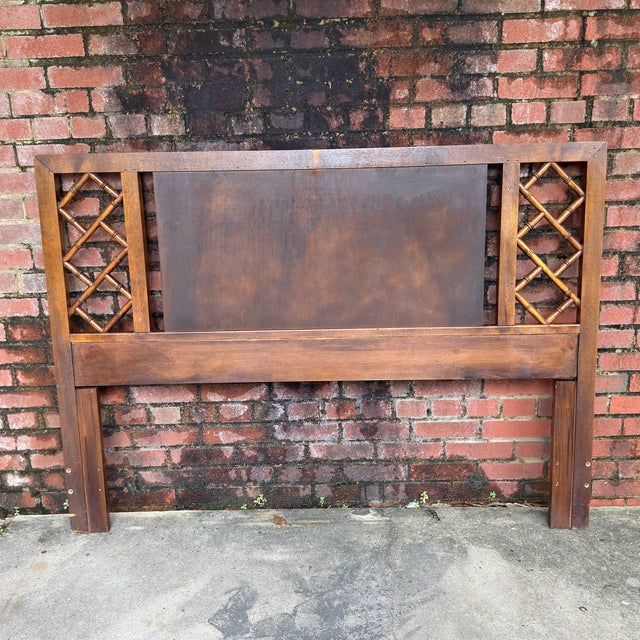 Mid-Century Palm Beach Regency Faux Bamboo and Cane Queen Headboard Attributed to Dixie - Tahiti Collection For Sale - Image 16 of 16