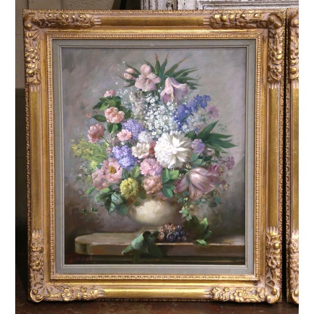 Traditional Pair Mid-Century Floral Still Life Oil Painting Pendants by John W. Orth For Sale - Image 3 of 13