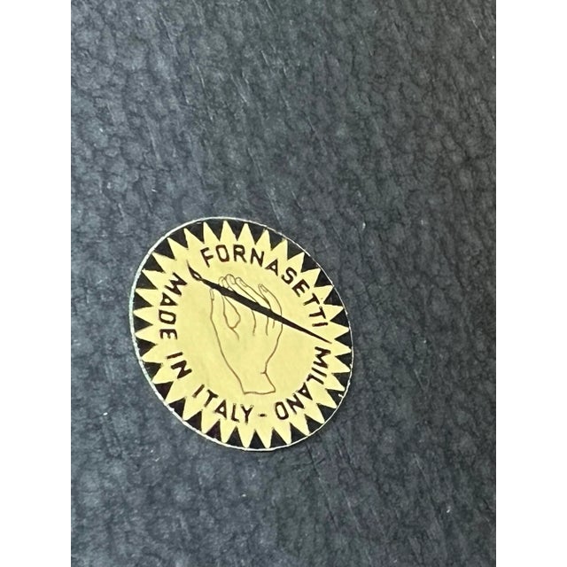 Mustard Piero Fornasetti Coffee Table, Milano — Graphic Patchwork Triangles & Chevrons, Lithographic Transfer, Faux Bamboo Base, Original Label For Sale - Image 8 of 12