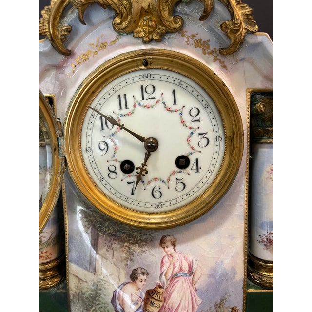 Late 19th Century Antique French Hand Painted Mantle Clock For Sale In Boston - Image 6 of 8
