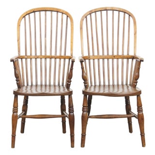 English Windsor Stickback Chairs in Elm, Set of 2 For Sale
