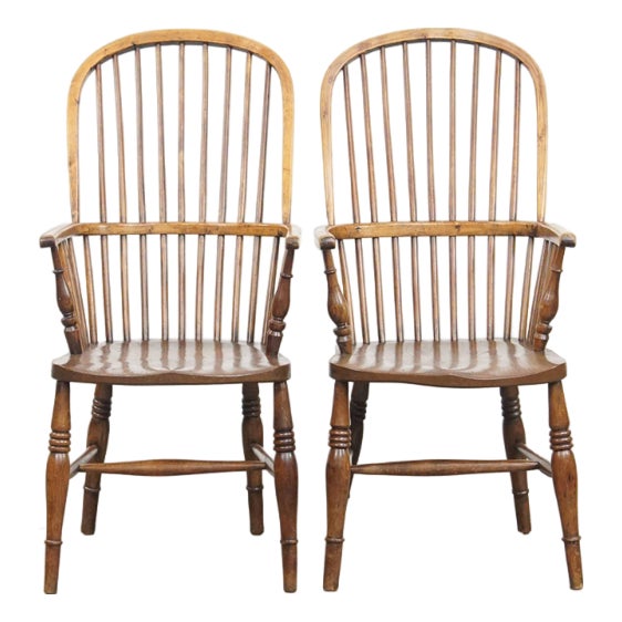 English Windsor Stickback Chairs in Elm, Set of 2 For Sale