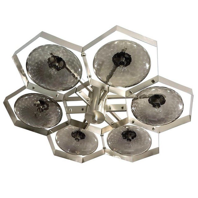 Italian 21st Century Hive Satin Nickel Smoky Bubbles Murano Flush Mount by Fabio LTD For Sale - Image 3 of 7