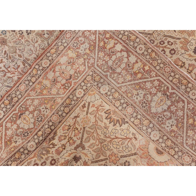 Early 20th Century Early 20th Century Persian Tabriz Floral Beige, Sepia & Brown Handmade Wool Rug For Sale - Image 5 of 7