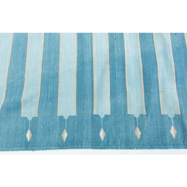 Doris Leslie Blau Vintage Indian Dhurrie Striped Blue Rug For Sale - Image 4 of 8