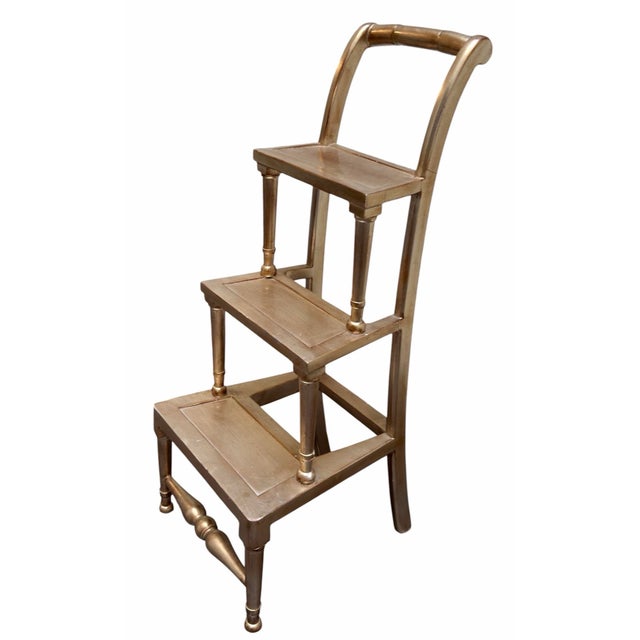English Nancy Corzine White Gold Giltwood Library Step Ladder, Attributed For Sale - Image 3 of 4