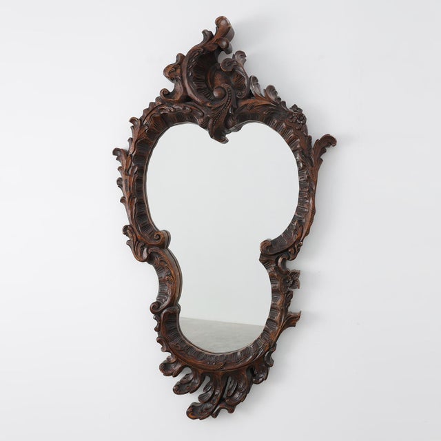 20th Century Rococo Carved Wooden Mirror with Cartouche-Shaped Glass, Italy, 1950s For Sale - Image 11 of 11