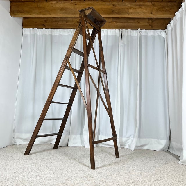 Large wooden painter's stepladder, patinated, 20th century. Dimensions: 110 x 60 cm Height: 186 cm Folded: 208 x 65 x 20...