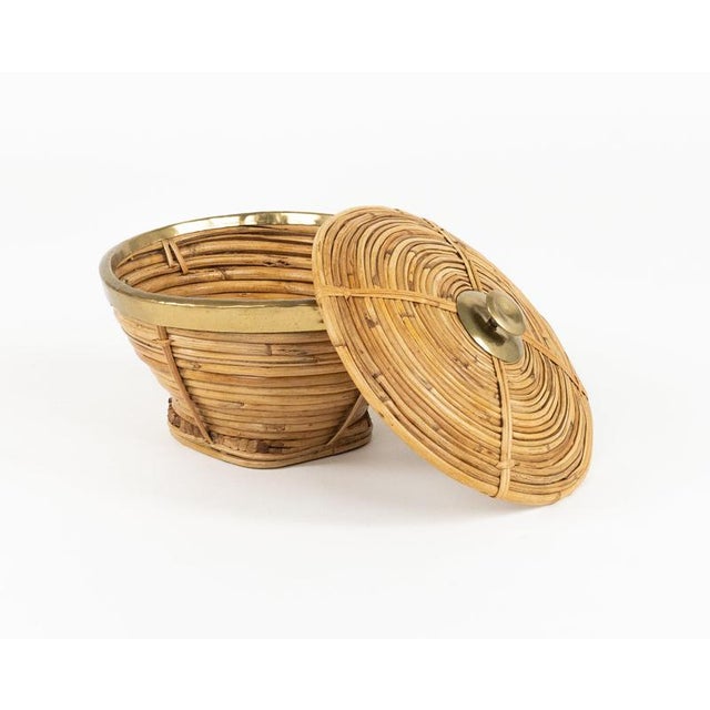 Mid-Century Decorative Box in Rattan and Brass, Italy, 1970s For Sale - Image 4 of 13