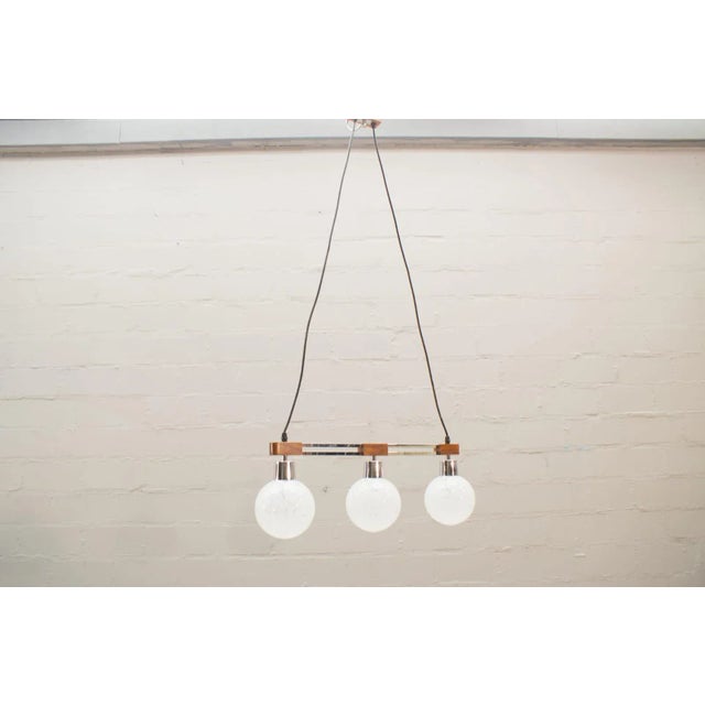 Mid-Century Modern Rosewood & Chrome Hanging Lamp with Three Lights and Glass Globes, 1960s For Sale - Image 3 of 11