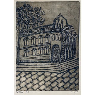 Dora Szampanier, Etching of destroyed synagogue - Slonim, Belarus For Sale