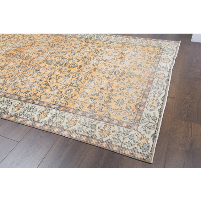 Vintage Turkish Handmade Wool Cotton Orange Rug For Sale - Image 6 of 11