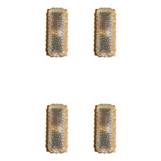 Vintage Diamond-Cut Crystal and Gilt Bronze Sconces from Glashütte Limburg, 1950, Set of 4 For Sale
