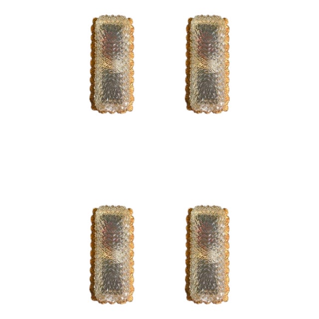 Vintage Diamond-Cut Crystal and Gilt Bronze Sconces from Glashütte Limburg, 1950, Set of 4 For Sale
