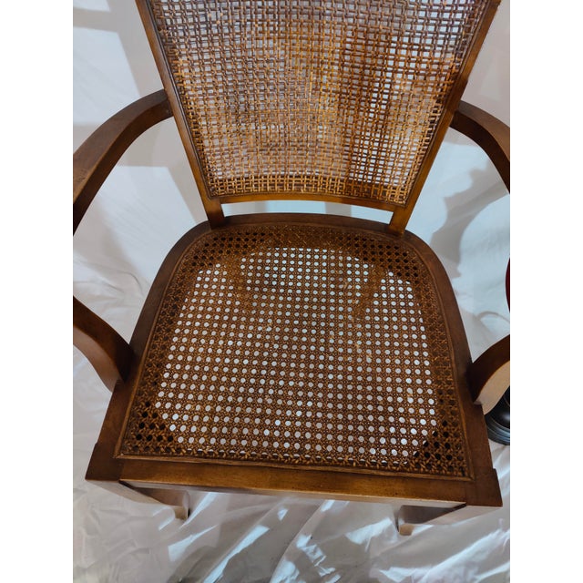 Baker Furniture Company Vintage Cherry Wood and Cane Arm Chair For Sale - Image 4 of 12