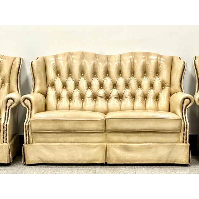 Animal Skin Chesterfield Style Leather Two-Seater Sofa and Armchairs, 1980s, Set of 3 For Sale - Image 7 of 11