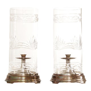 Vintage Crystal Hurricane Candle Holders - A Pair For Sale
