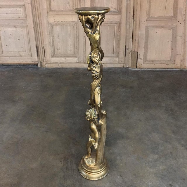 This stunning Antique Italian Giltwood Baroque Pedestal remains in exceptional condition, and was hand-sculpted from solid...