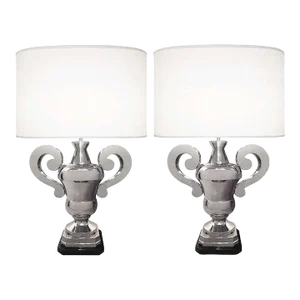 Pair of Hollywood Regency Polished Nickel Table Lamps, Large Urns