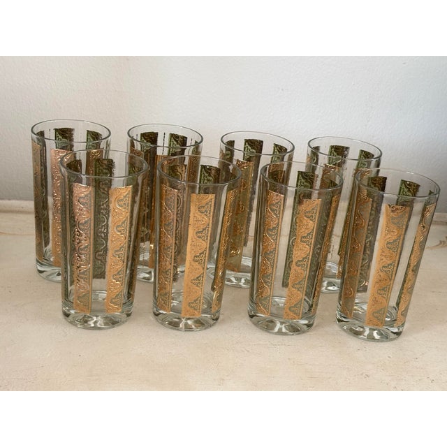 Vintage 1970s Green & Gold Glass Tumblers- A Set of 8 For Sale - Image 4 of 10
