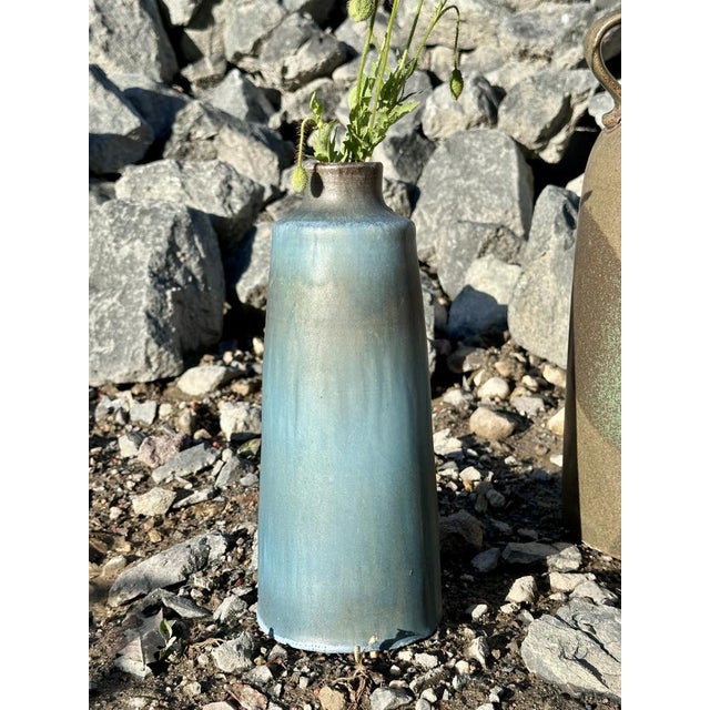 Studio Ceramic Vase with Anthracite-Turquoise Gradient Glaze from Lu and Gerd Grove, Germany, 1960s For Sale - Image 9 of 18