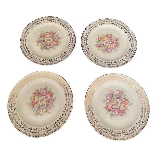 Mid 20th Century 22k Dessert Plates by Edwin M Knowles China Co- Set of 4 For Sale