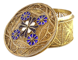Gilded Silver Filigree Box with Enamelled Flowers and Spherical Feet
