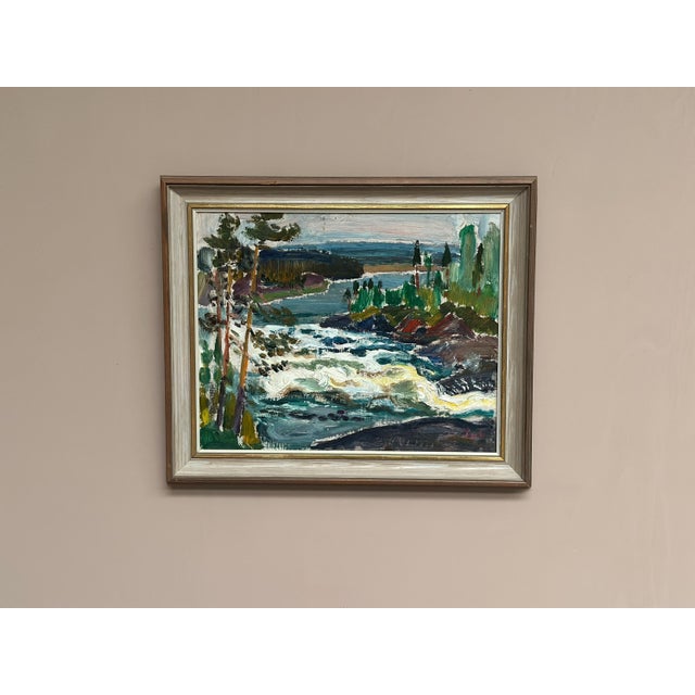 Original Swedish Oil on Panel – “Forsande vatten” by Paul Sahlin – Signed – Jämtland – Vintage & Framed – 49.5 × 41.5 cm...