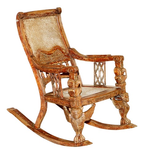 Antique Tibetan Hand Carved Rocking Armchair